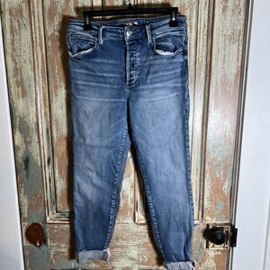 Kut from the Kloth Women’s Medium Wash Button Fly Jeans 10 Chewed/Distressed Hem